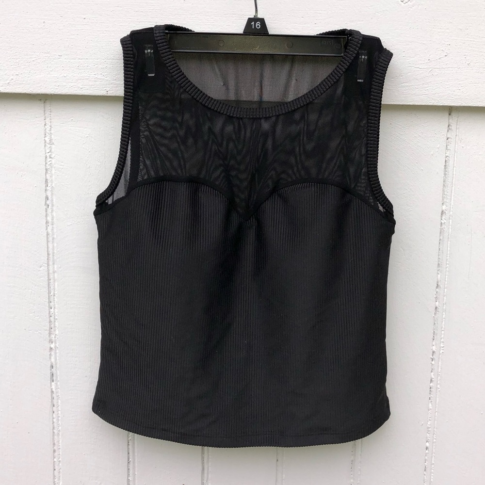 Kortni Jeane Ribbed Black Netted Sweetheart Top